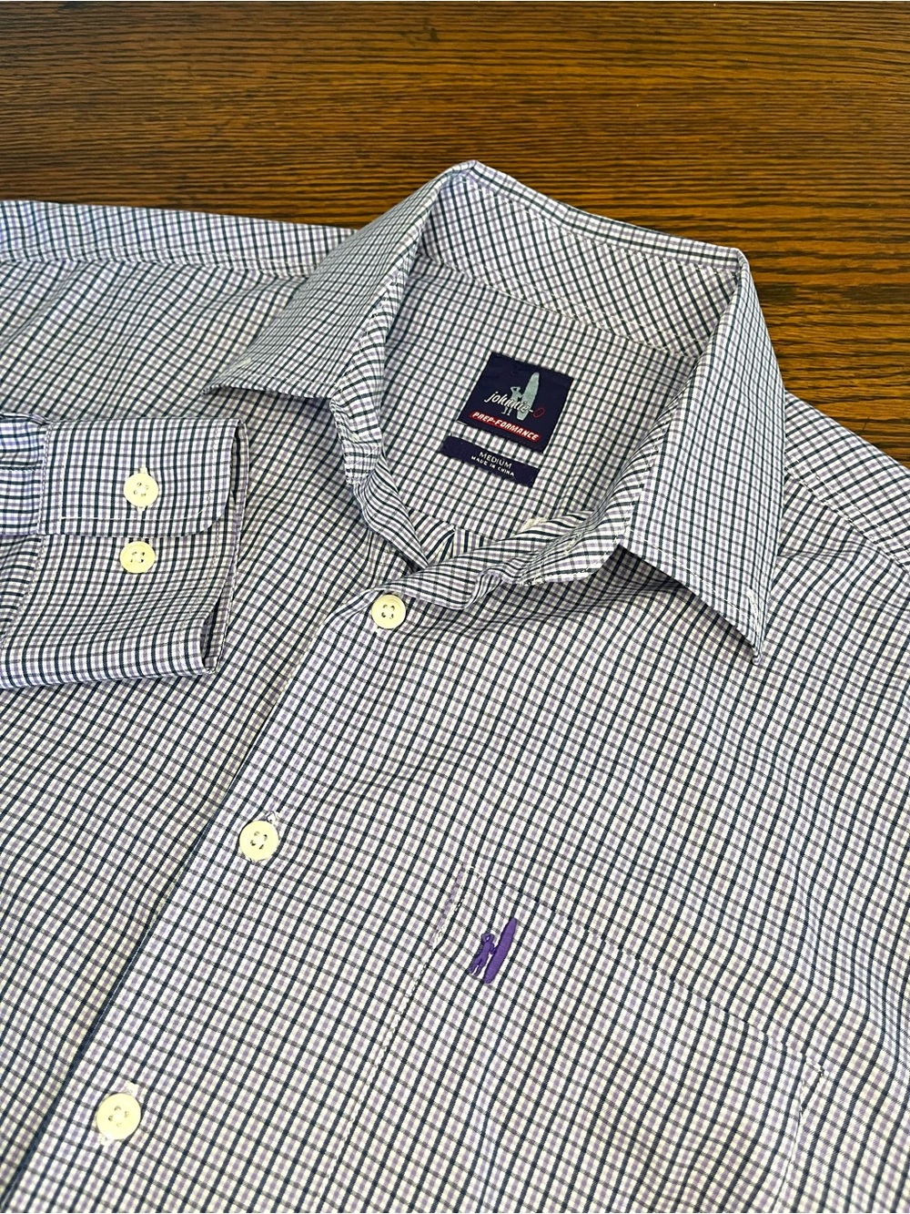 Johnnie-O Prep-Formance Shirt Mens XL Purple Gingham Button Down Performance